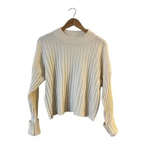 MADEWELL mock neck crop sweater, channel knit, cream, wool blend, #NM625, XL